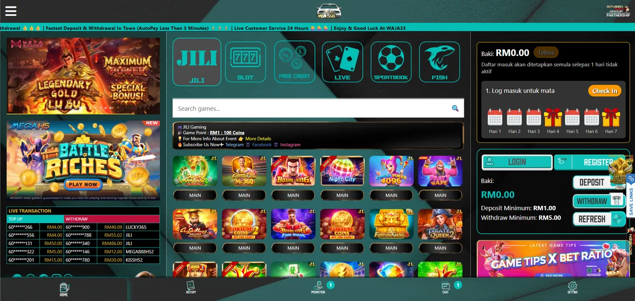 Screenshot of the WAJA33 game lobby